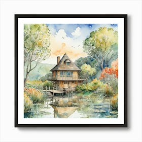 House On The Pond 1 Art Print