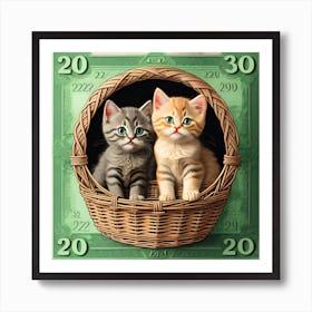 Cat In A Basket Vintage Adorable Poster Art Print