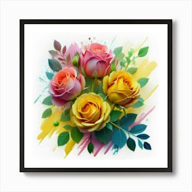 Watercolor design with beautiful roses oil painting abstract 8 Art Print