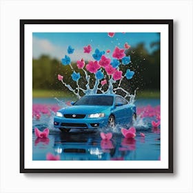 Car Splashing With Butterflies 1 Art Print