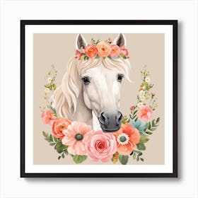 Floral Baby Horse Nursery Illustration (29) Art Print