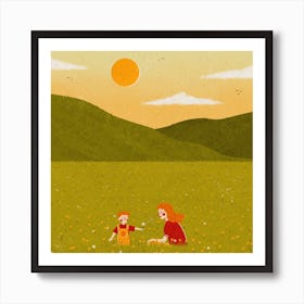 Mother And Child Field Square Art Print