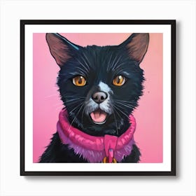 Black Cat With Pink Collar 1 Art Print