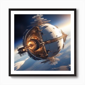 Planet Earth Constructing Into Metalica Space Station Art Print