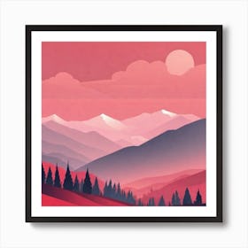 Misty mountains background in red tone 90 Art Print