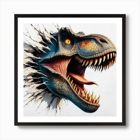 Dinosaur Breaking Through Wall Art Print