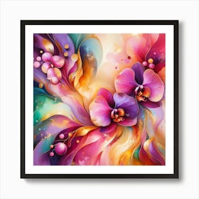 Vibrant Bloom, Abstract Orchids Art Print