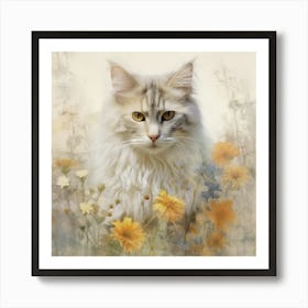 Coon Cat In Flowers Art Print