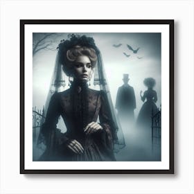 The Watchers 1/4 (Beautiful woman  female classic ghosts scenic temple spectres memories dreams art AI Victorian mist fog)  Art Print