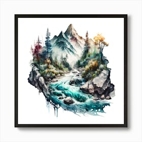 Watercolor Of A Mountain Stream 6 Art Print