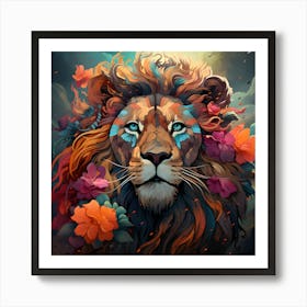 Lion With Flowers Art Print