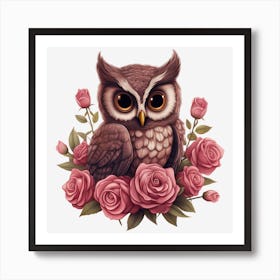 Owl With Roses 22 Art Print