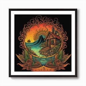 Small wooden hut inside a decorative picture frame 2 Art Print