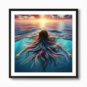 Underwater Woman With Colorful Hair Art Print