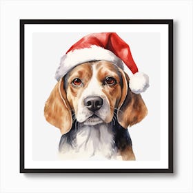 Beagle Christmas Hat 1 Art Print