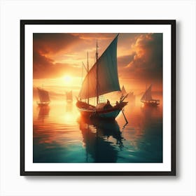 Sailboats At Sunset Art Print