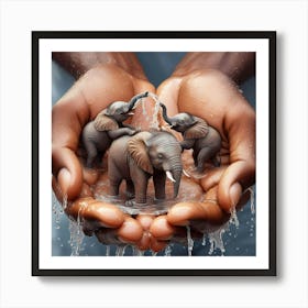 Elephants In Water 3 Art Print