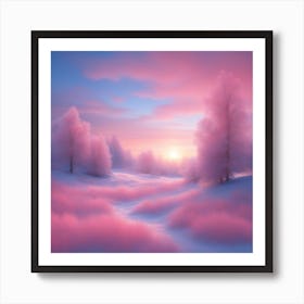 Pink Landscape With Trees Art Print