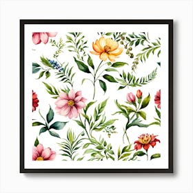 Watercolor Floral Pattern 9 Art Print