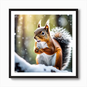 Red Squirrel In The Snow 1 Art Print