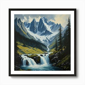 Waterfall In The Mountains Art Print