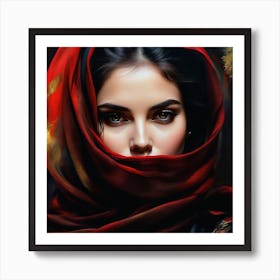 Woman In A Red Scarf Art Print
