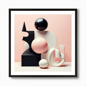 Retro Psycho Black White Shapes Pastel 3d Gradient Vintage Monochrome Geometric Soft Dim (5) Art Print