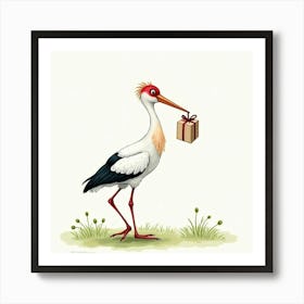 Stork With Gift Art Print