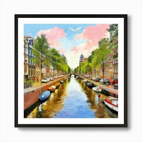 Amsterdam Canal Summer Aerial View Painting Art Print 3 Art Print