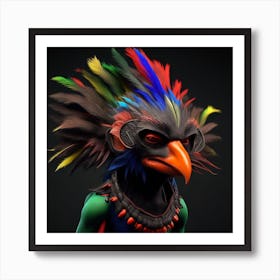 Paper Art Style A 3d Hd Colorful Bird On A Black Background H 0 Art Print