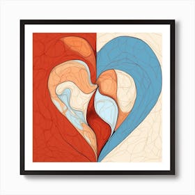 Swirl Half Orange Half Blue Heart Art Print