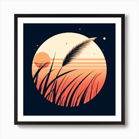 Sunset With Grass Art Print