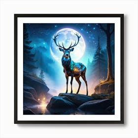 Mystical deer standing in the ethereal moonlight 1 Art Print