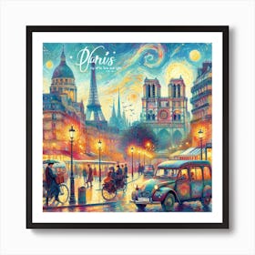 Paris At Night Travel Poster Art Print