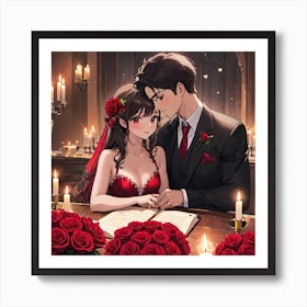 Anime Couple Kissing Art Print