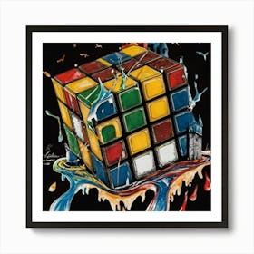 Colorful Rubiks Cube Dripping Paint 6 Art Print