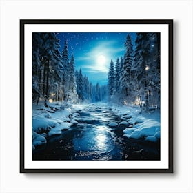 Firefly Moonlit Snowy Forests And Rivers In Midnight Wilderness 64605 Art Print