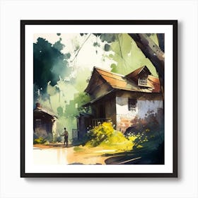 House in the Forest Watercolor Art Print