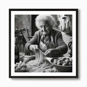 Old Lady Making Pasta Art Print