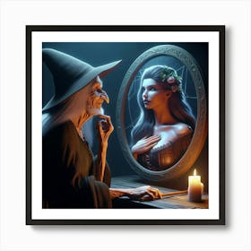 Old Witch In The Mirror Art Print