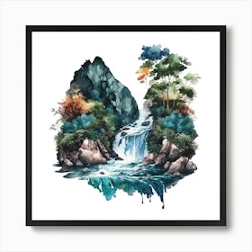 Waterfall Watercolor Painting 4 Art Print