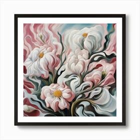 Abstract White And Pink Flowers 02 Art Print