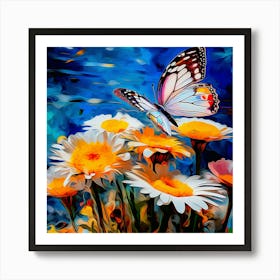 Butterfly On Daisies 3 Art Print