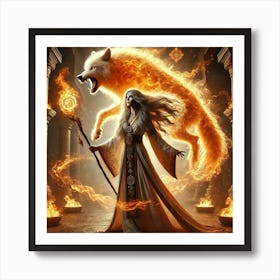 Volka Narys Fire Wolf Spirit Converted Art Print