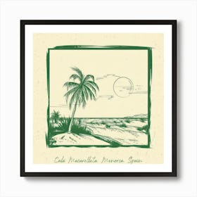 Cala Macarelleta, Menorca, Spain Green Line Art Illustration Art Print