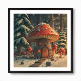 Red mushroom shaped like a hut 4 Art Print