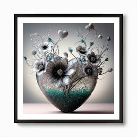 Heart Of Silver with Flowers Art Print