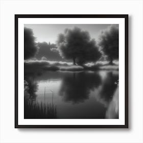 Pond In Black And White Art Print