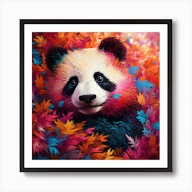 Panda Bear In Autumn Leaves 1 Art Print