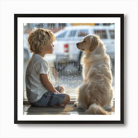 Little Boy Looking At Dog Art Print